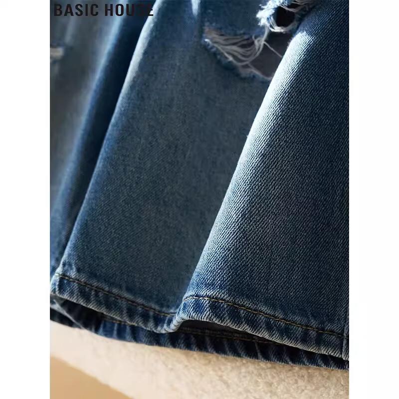 Базовые женские рваные джинсовые шорты прямого кроя Basic House