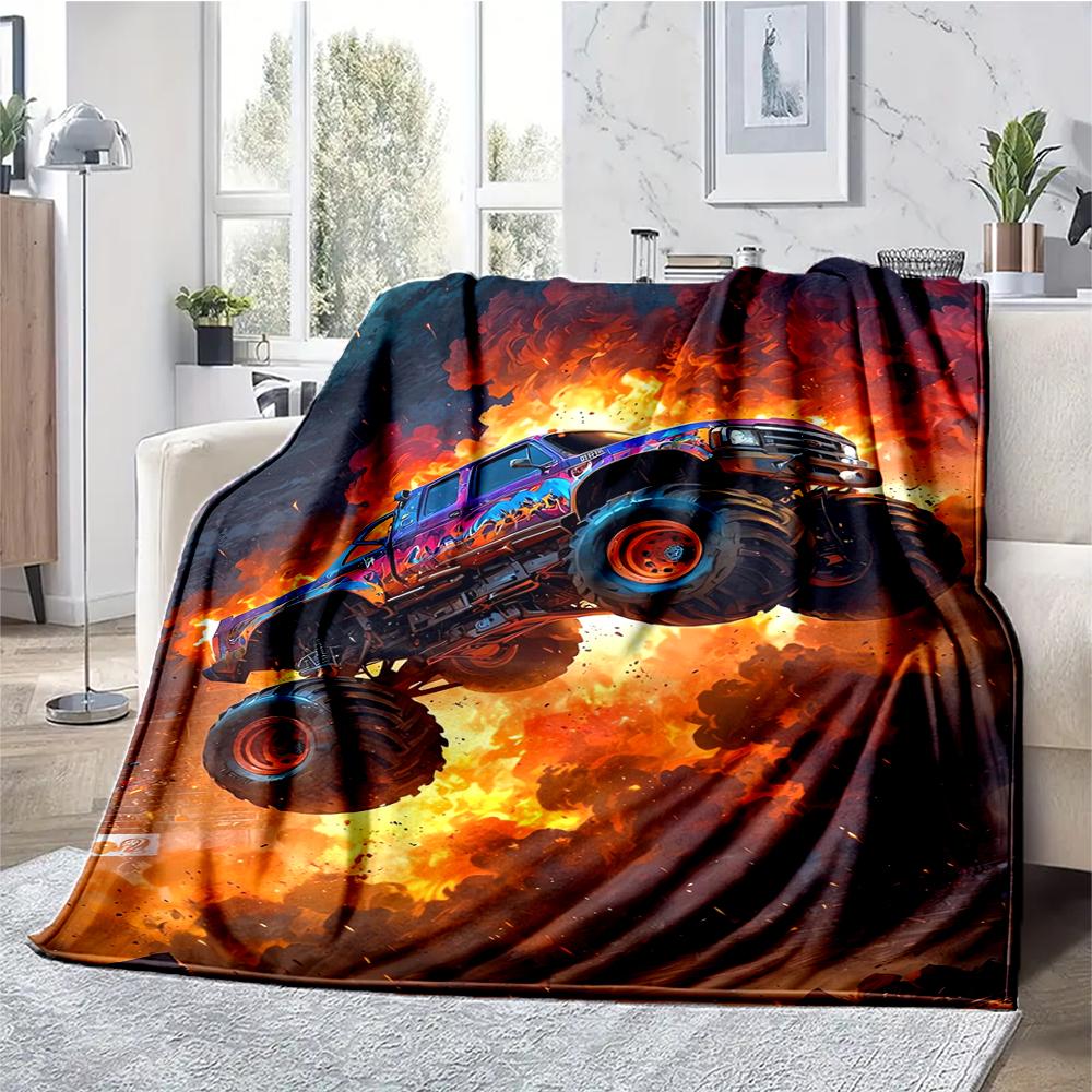 Truck Theme Printed Blanket - Perfect for Couch, Bed, Travel & Outdoor Use | Machine Washable, Cozy & Durable.