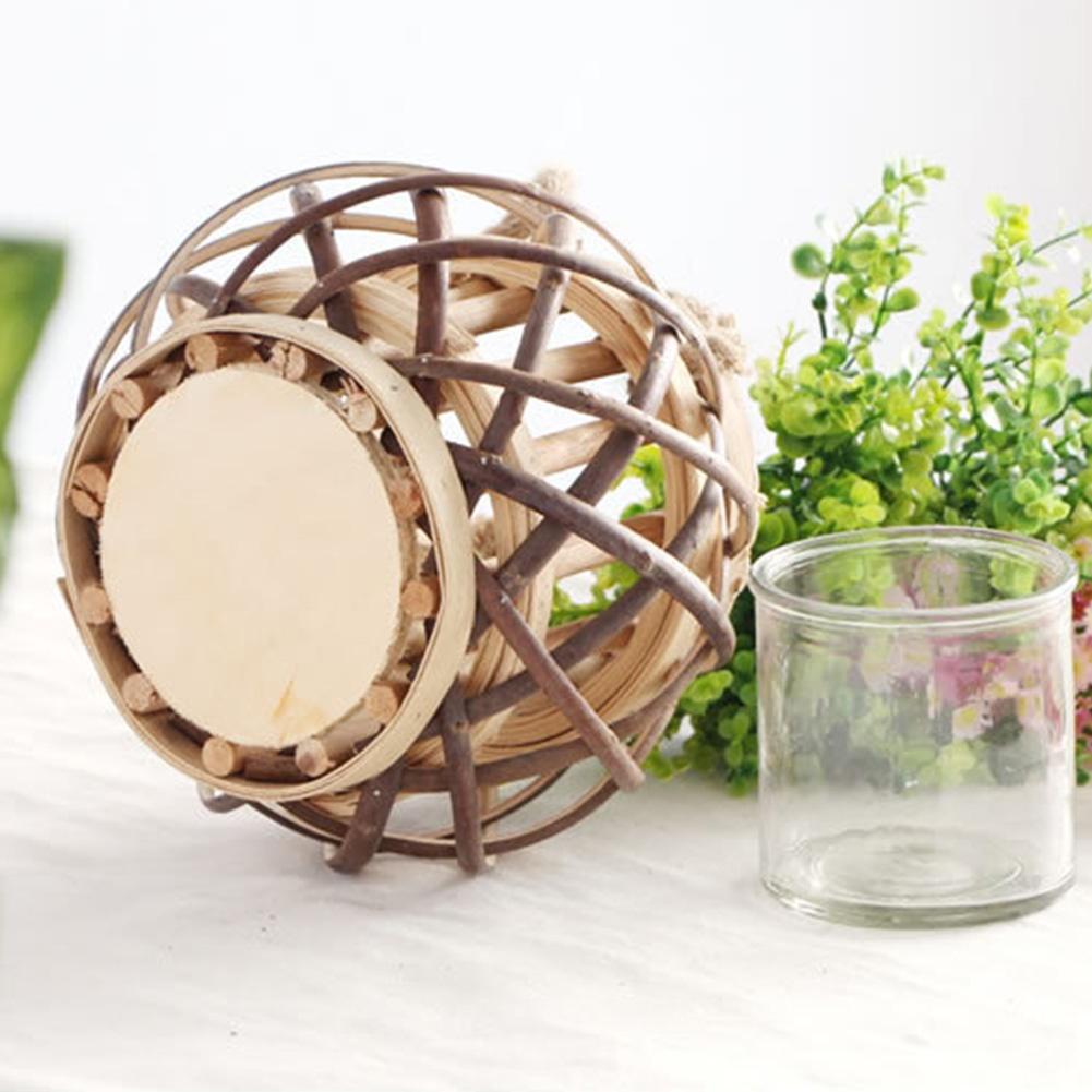 Подсвечник для чайной свечи в гостиной, ветрозащитный, для украшения дома, круглый, свадебный, винтажный, деревянный, плетеный, фонарь, подсвечник