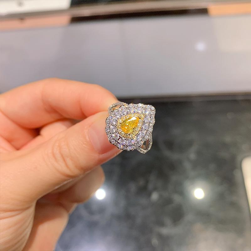 Кольцо с розовым бриллиантом в виде капли воды, кольцо с цветным бриллиантом и цирконом, женское кольцо с имитацией помолвки с микро-бриллиантами