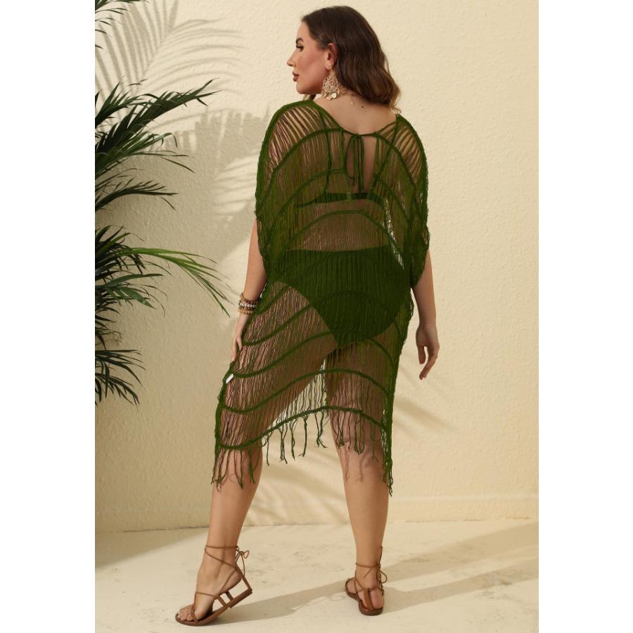 Пляжные платья большого размера, женское сексуальное перспективное бикини с кисточками, прикрытие, платье