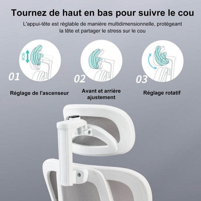 Fauteuil ergonomique - Sevencomfort - Siège réglable - Support lombaire - Charge 200KG - Gris
