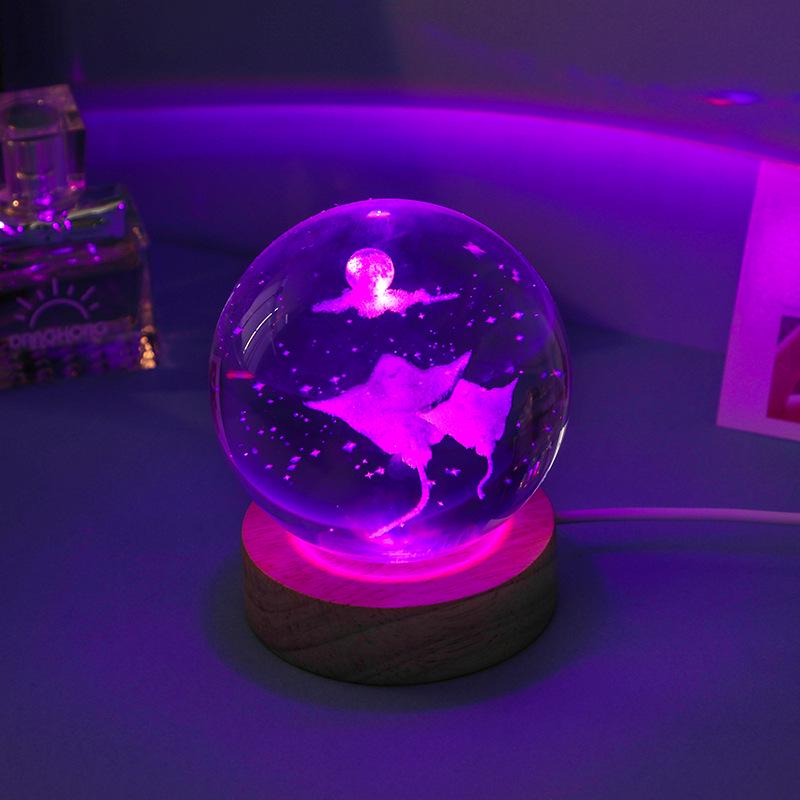 Luminous 3D Crystal Ball Night Light - Engraved Glass Room Ornament, Perfect Birthday Gift for Girls