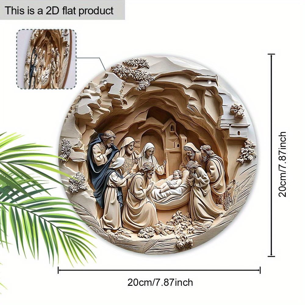 5 шт. Деревянная вывеска с изображением рождественской сцены - 2D плоская круглая 7,87 дюйма Рождественский настенный декор, универсальное праздничное подвесное украшение для дома, сада и праздничной вечеринки