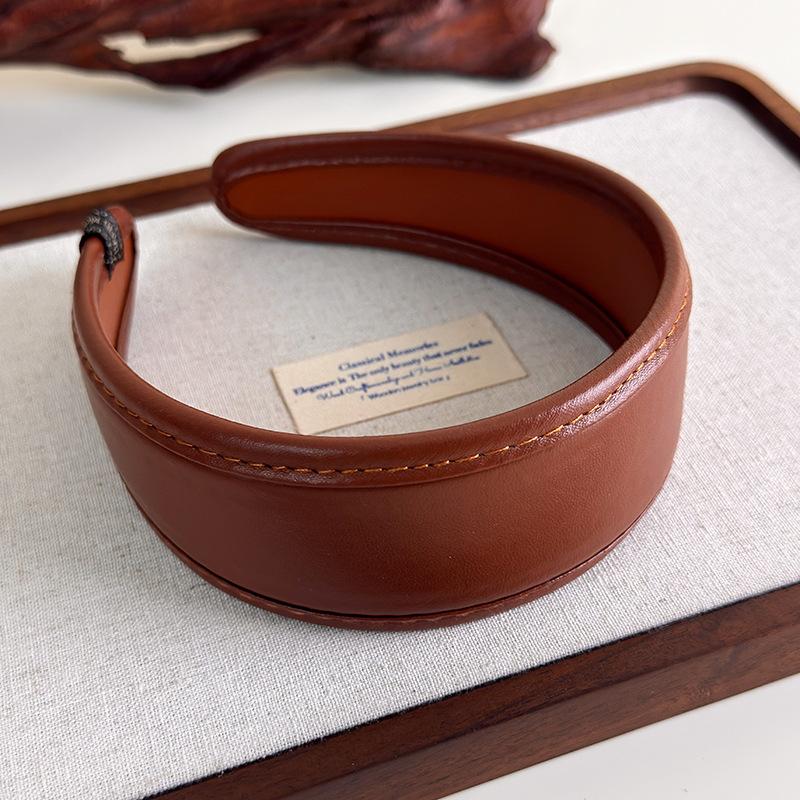 Обруч для волос во французском стиле, ретро кожаные широкие повязки на голову, женская повязка на голову, женский головной убор для умывания и макияжа, аксессуары для волос