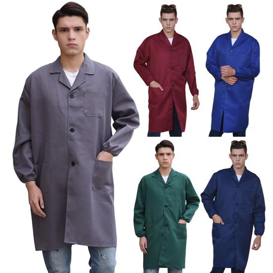 Work Coat Lapel Long Sleeve Single Breasted Easy Care Wrinkle Resistant Work Jacket with Large Patch Pockets Functional Workwear