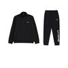 Letter Print Pattern Stand Collar Loose Long Sleeve Elastic Waist Long Pants Casual Sports Suit Unisex Suit Black YYKU181-1+AWDT609-1