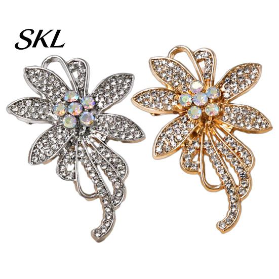 Anti-oxidation Brooch Pin, 3D Flower Design with Sparkling Rhinestones, Lapel Pin Strong Buckle Badge for Coats Shirts Bags Accessories Non-fading