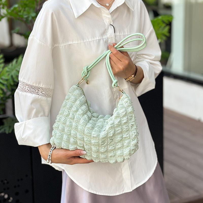 Canvas Wrinkle Bag for Women Shoulder Bags Pleated Bubbles Handbags Padded Casual Underarm Quilted Bag Tote Cloud Bag Purse