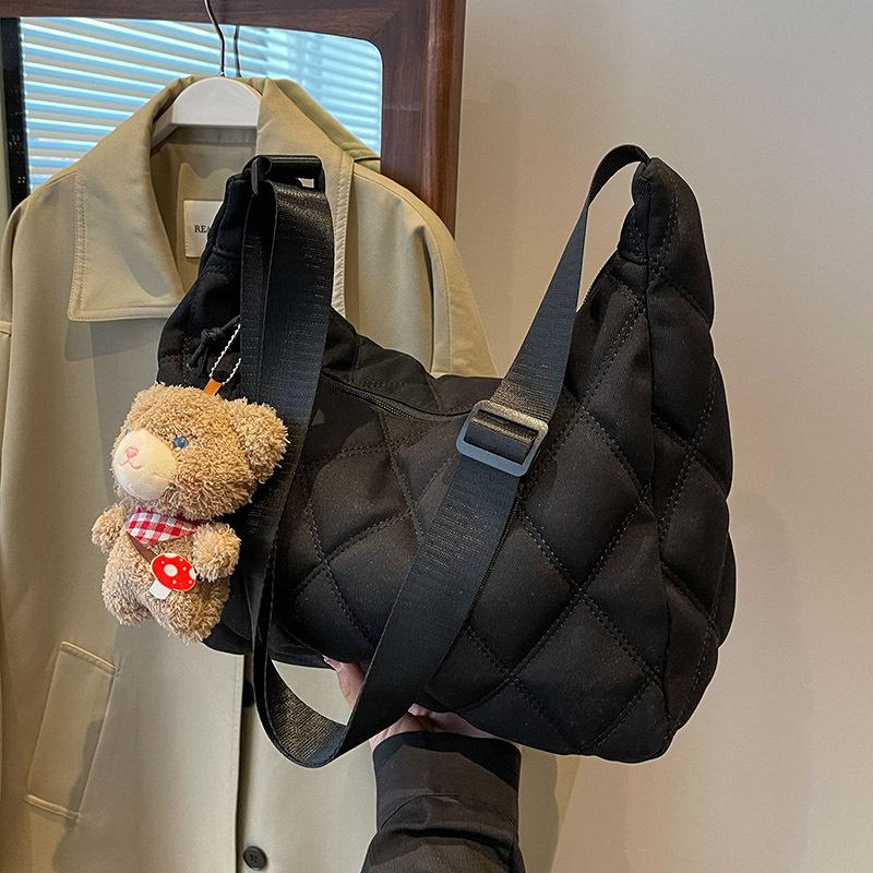 Autumn and Winter Canvas Bag Women's Bag 2025 New Super Fashionable Korean Large-capacity Tote Bag Diamond Versatile Messenger Bag