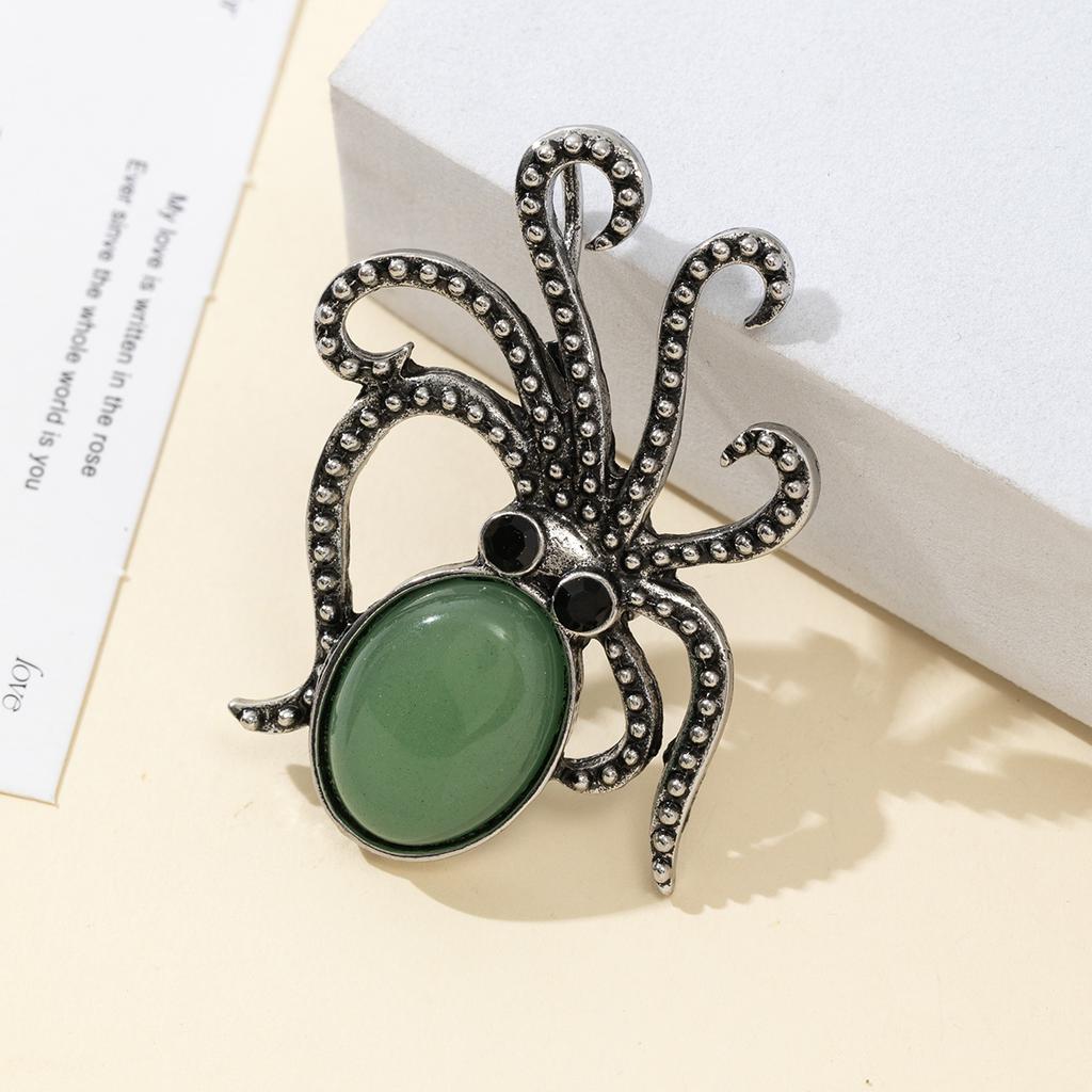 Natural Stone Shell Brooch Octopus-Shaped Brooch For Elegant Formal Coat Jewelry Accessory 52x37mm