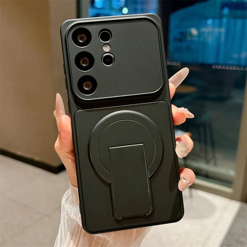 Роскошный складной держатель-подставка, матовый магнитный чехол для Samsung Galaxy A24 A25 A26 A34 A35 A36 A37 A55 A56 A57, ударопрочная жесткая крышка