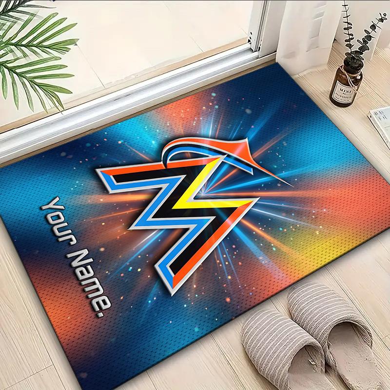Custom Name Rug Marlins Baseball Logo Art Area Rug Suitable for Indoor And Outdoor,Carpets for Homes, Offices,Living Rooms,Home Decor,Christmas Gift