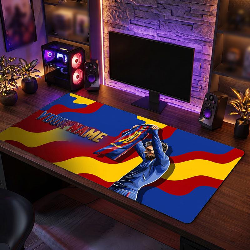Lionel Messi Custom Large Mouse Pad, Personalized Name Text Print, Football Logo Non‑Slip Desk Mat Gaming Gift
