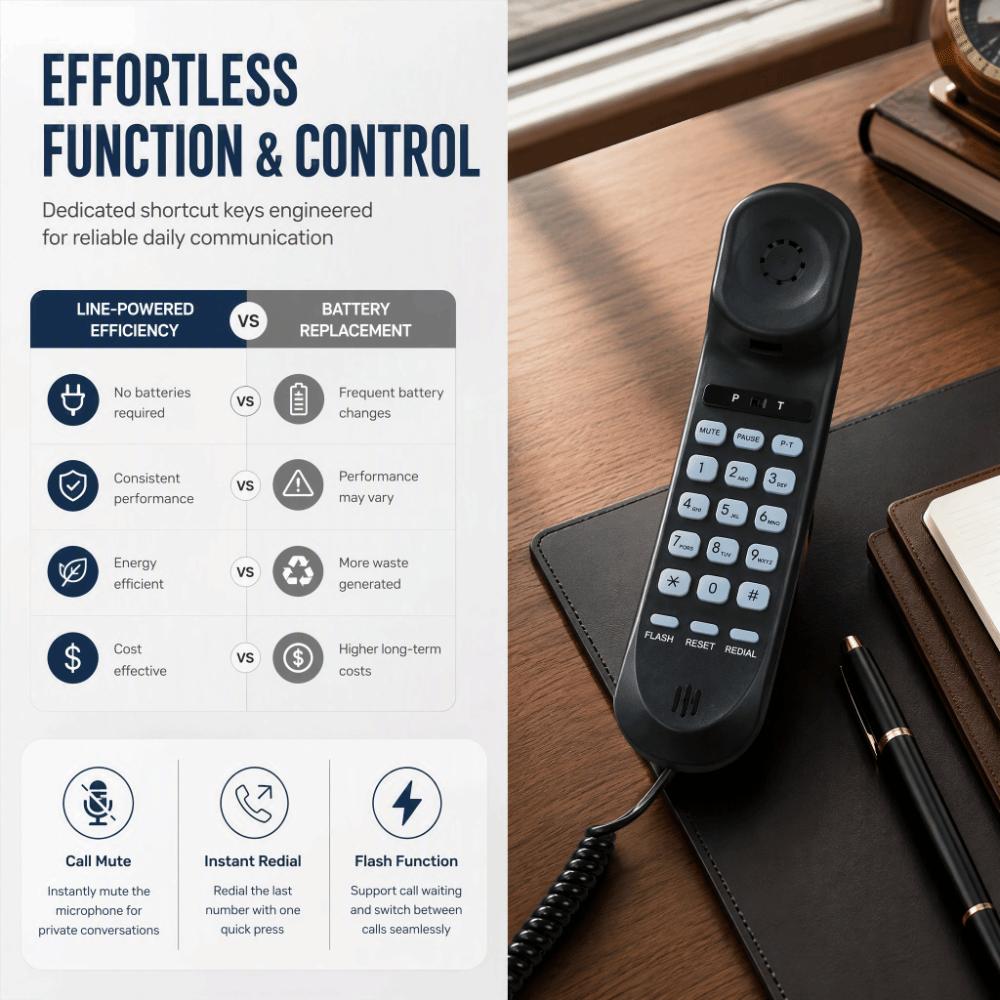 Large Buttons Corded Desktop Phone Flash Mute Redial Wall Mountable Phone For Seniors