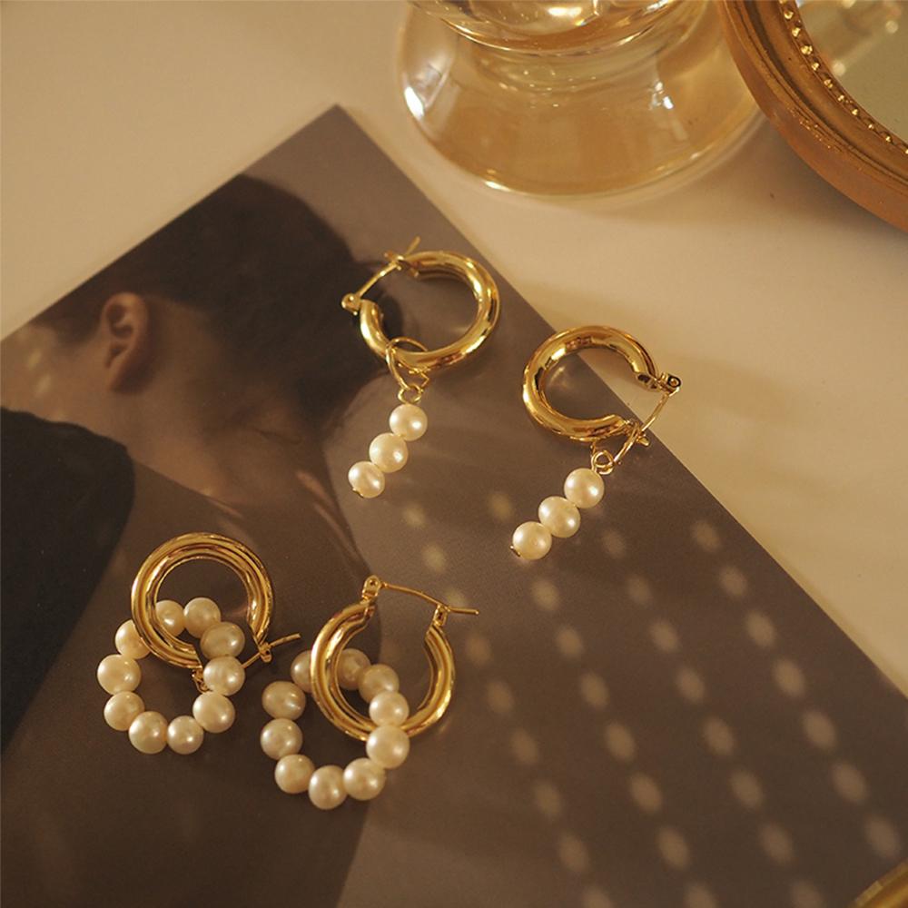 Модные женские серьги-шармы винтажные элегантные из пресноводного жемчуга модная бижутерия серьги-кольца