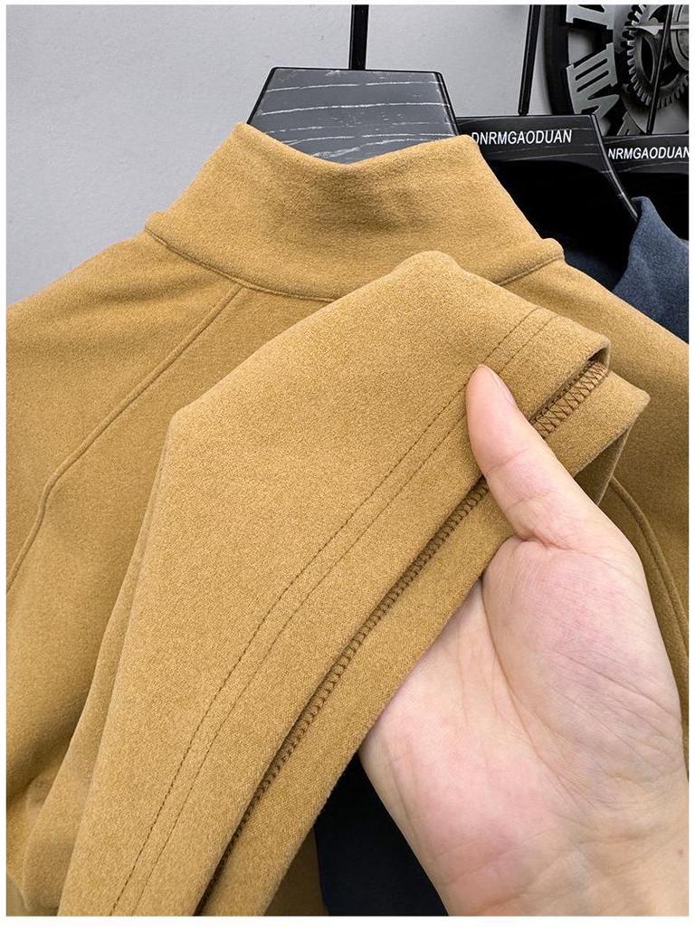 Мужской осенне-зимний вельветовый свитшот с длинным рукавом и молнией до середины груди - однотонный, теплый, универсальный топ