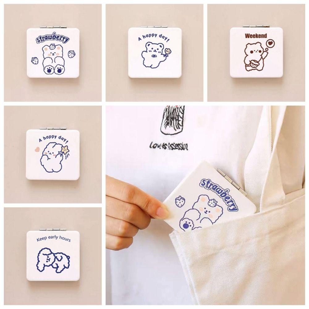 Cartoon Dog Folding Makeup Mirror Little Bear Compact Pocket Mirror Cosmetic Mirror Girls Ladies