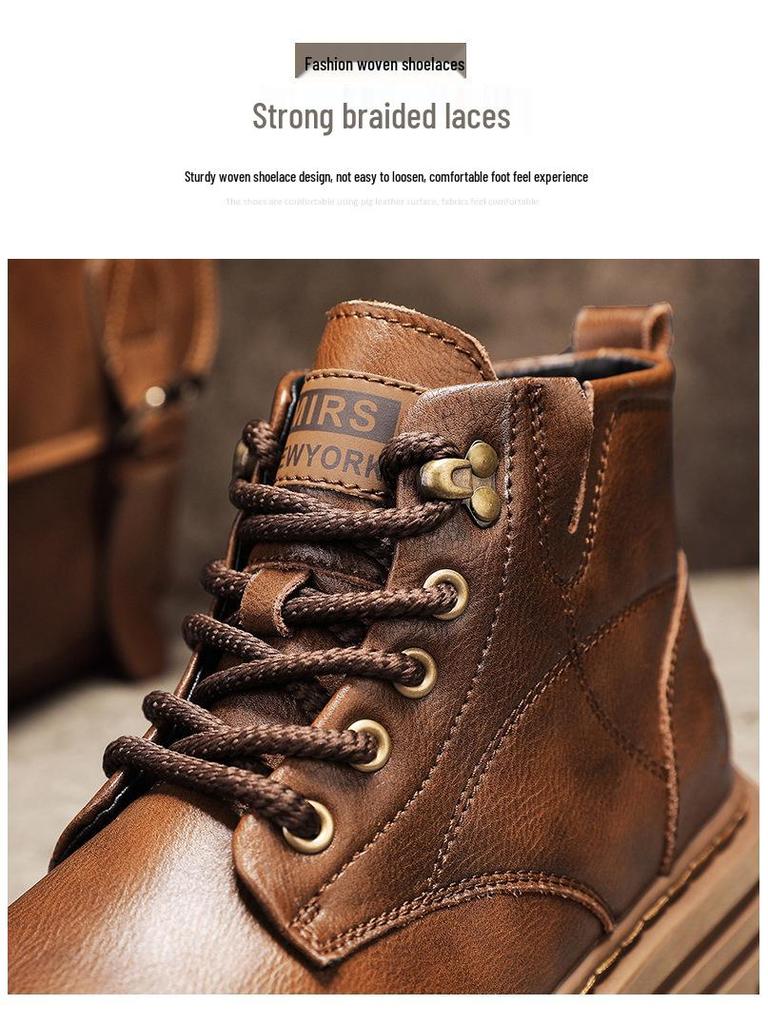 Мужские ботинки Мартин до середины икры из натуральной кожи - Британский стиль, Модная повседневная рабочая одежда, Теплая осенне-зимняя мода.