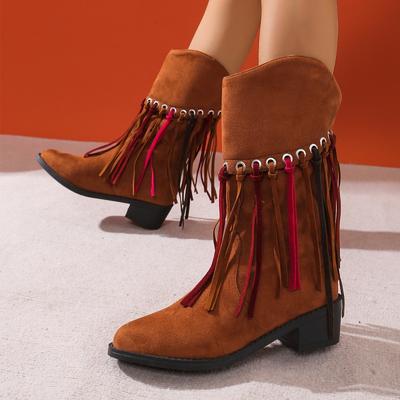 Трендовые ботильоны челси на высоком каблуке с бахромой, зимние ботинки на толстой подошве из замши для женщин, новая гладиаторская повседневная обувь 2025, туфли-лодочки, женские ботинки