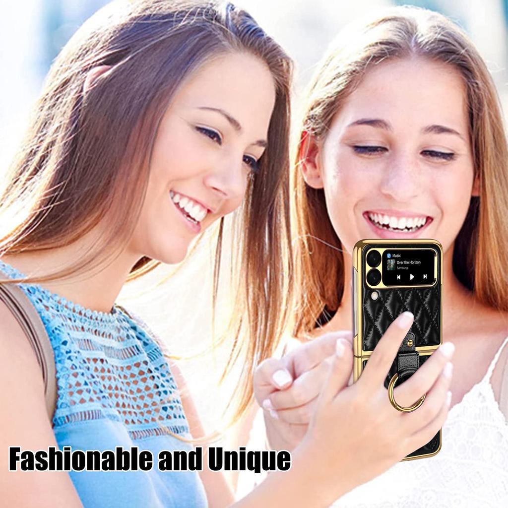 Роскошный кожаный чехол с бриллиантовой воздушной подушкой для Galaxy Z Flip 6 5G Flip7 Z Flip 4 Flip5 с кольцом-держателем и защитой объектива, противоударный чехол