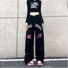 Women's Y2K Streetwear Vintage Wide Leg Jeans Stars Letter Print Casual Spring Autumn Fashion Harajuku Loose Straight Trousers