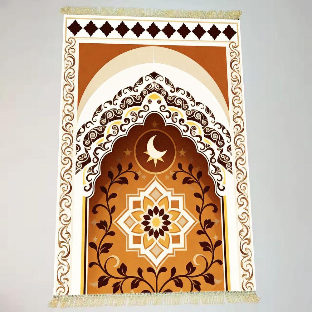Ramadan Kareem Mat Luxury Gold Arch Prayer Rug for Daily Prayers