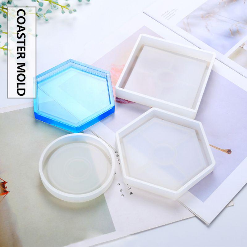 Coaster Silicone Bracket Holder Molds Geometric Shape Hexagonal Square Round Epoxy Resin Bracket for DIY Decoration