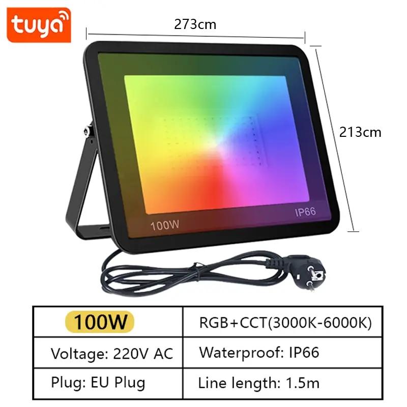 Прожектор RGB с голосовым управлением через приложение RGBCW CCT 3000-6500K 30 Вт 50 Вт 100 Вт 220 В переменного тока для садовой вечеринки, наружного освещения с Tuya