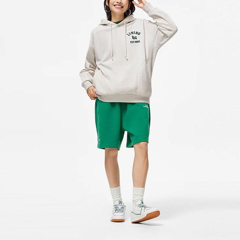 Li Ning Sports Fashion Series Letter Print Hooded Fleece Pullover Sweatshirt Women Sweatshirt Flower-Gray Tile-Gray AWDTE42-4