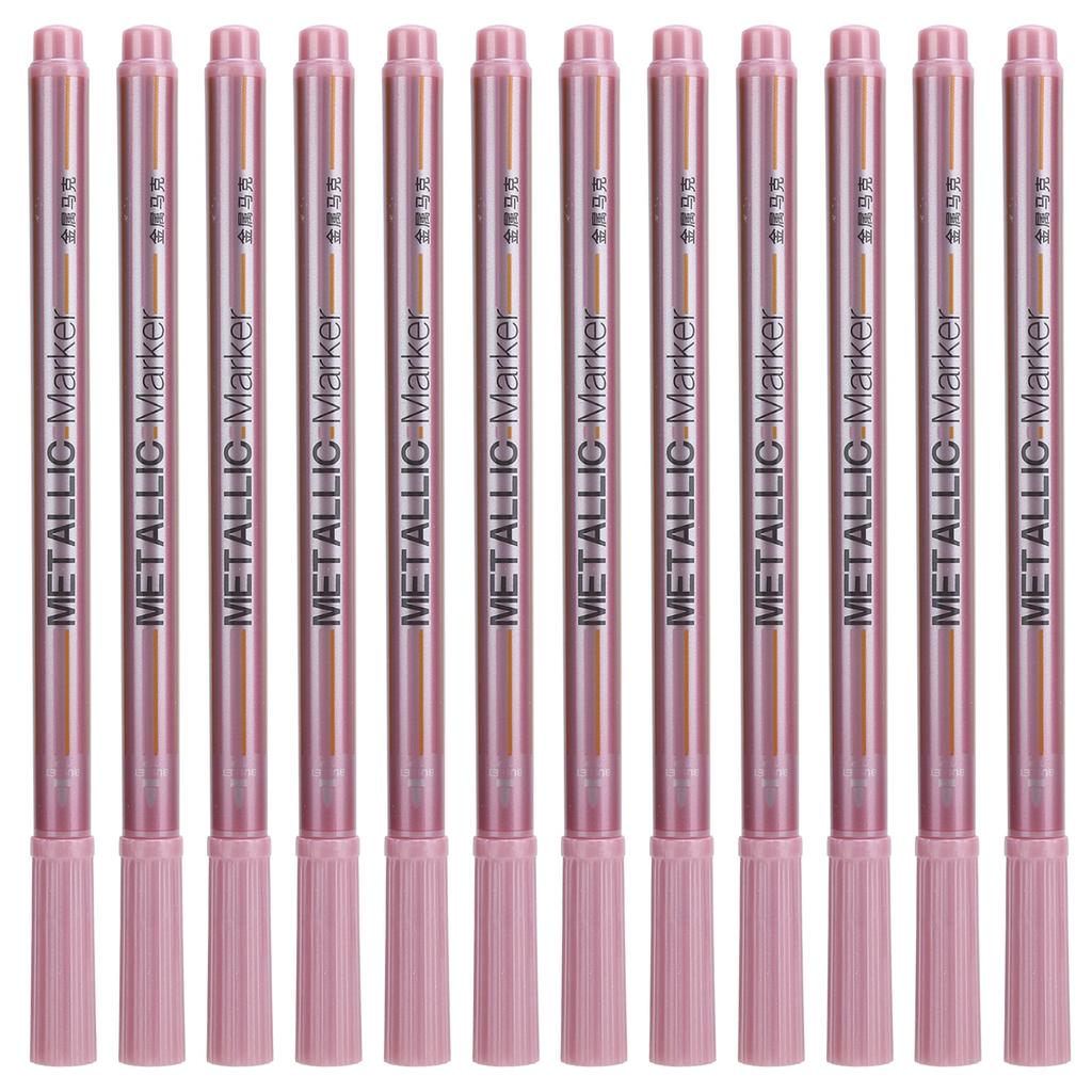12Pcs Metallic Marker Paint Pen Single Color Permanent Ink Ultra Fine Point Tip Art Supplies