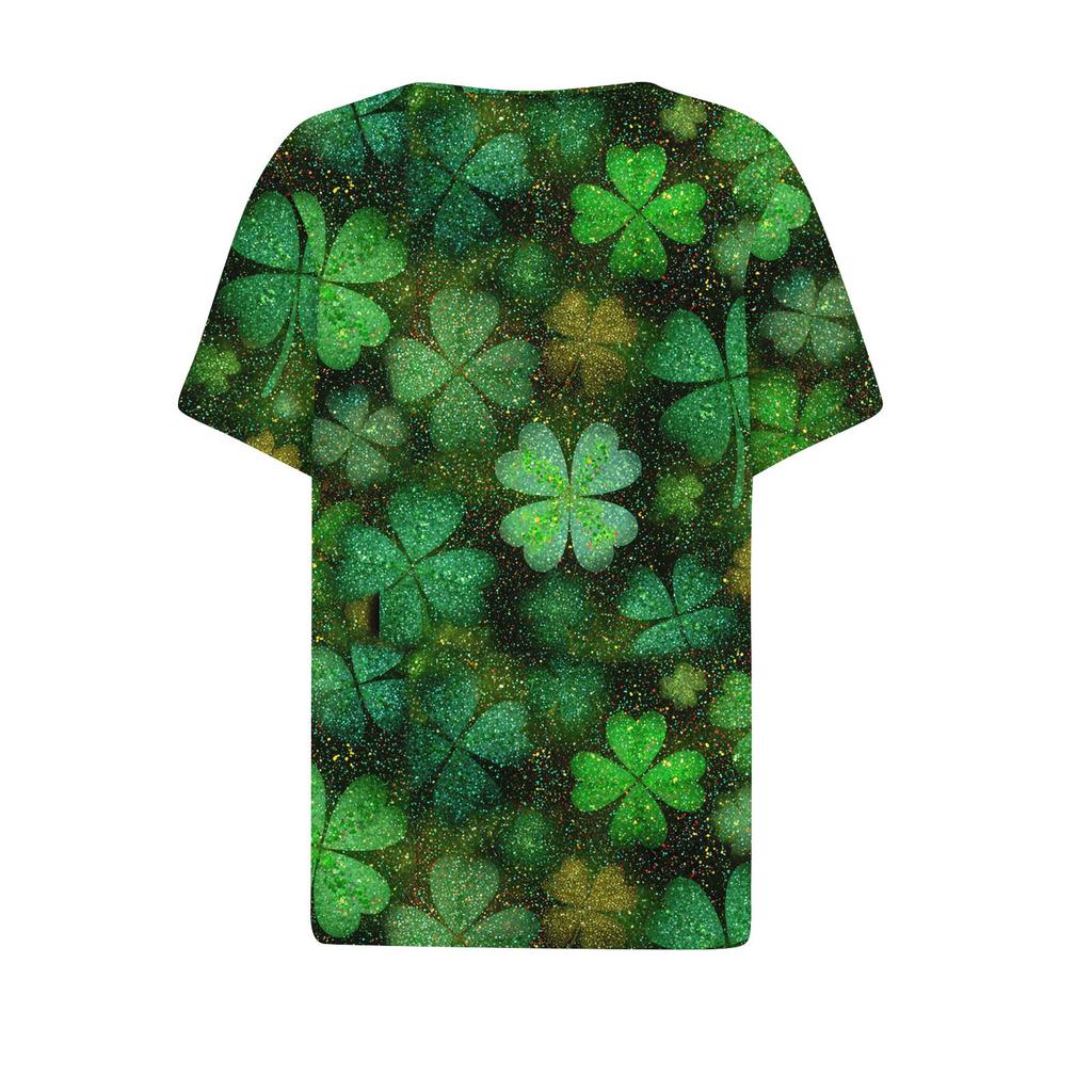 Женская футболка Футболка Принт Пуговица Короткий рукав Повседневная Мода для выходных Базовая V-образный вырез Обычный топ St. День Патрика