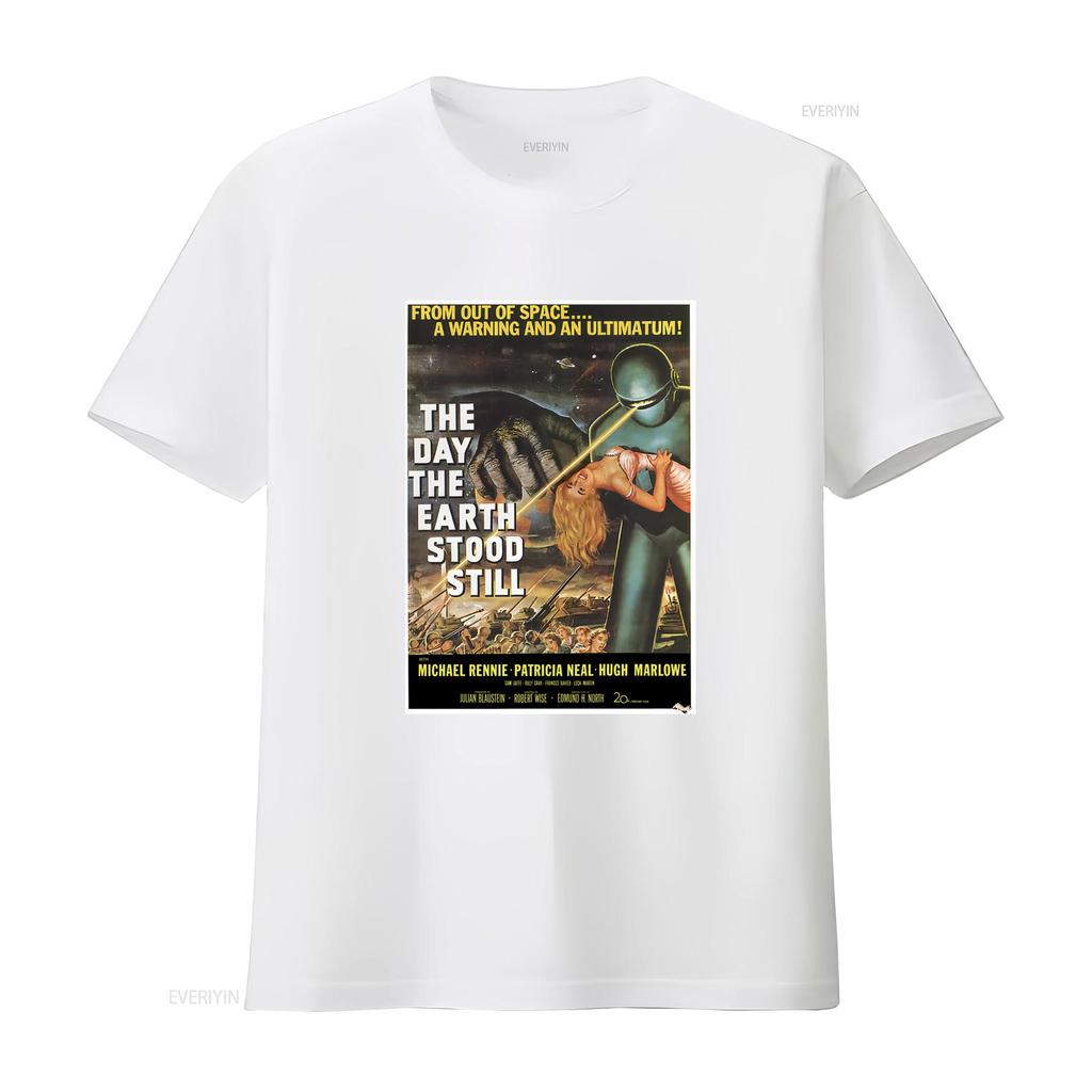 The Day Earth Stood Still Vintage Sci Fi Movie Poster T Shirt choice sizes vintage Washed Casual Stretched Slightly Breathable