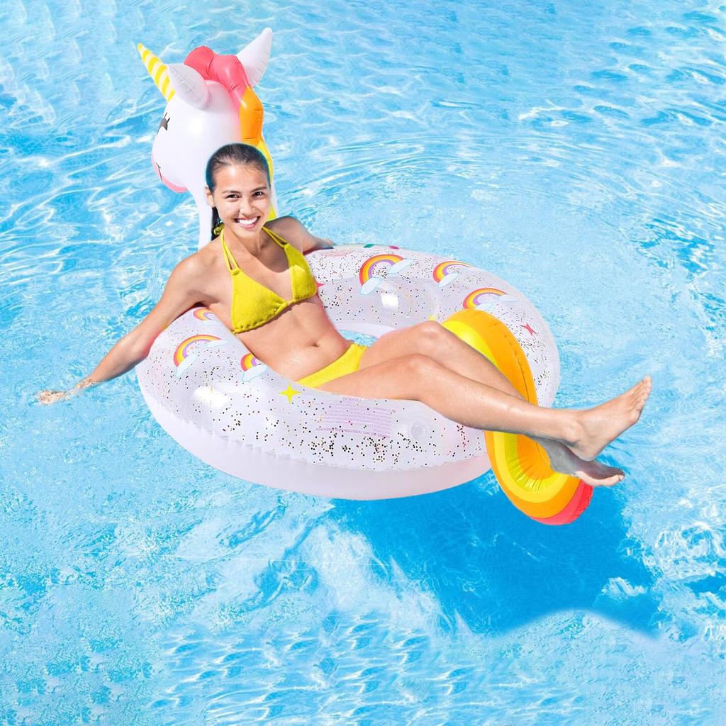 Float for Cute Unicorn Diameter Cute for Summer Water Swimming Ocean Float Adults, Shape, 82cm, Ring-shaped Float, Vacation, Play, Beach, Pool,