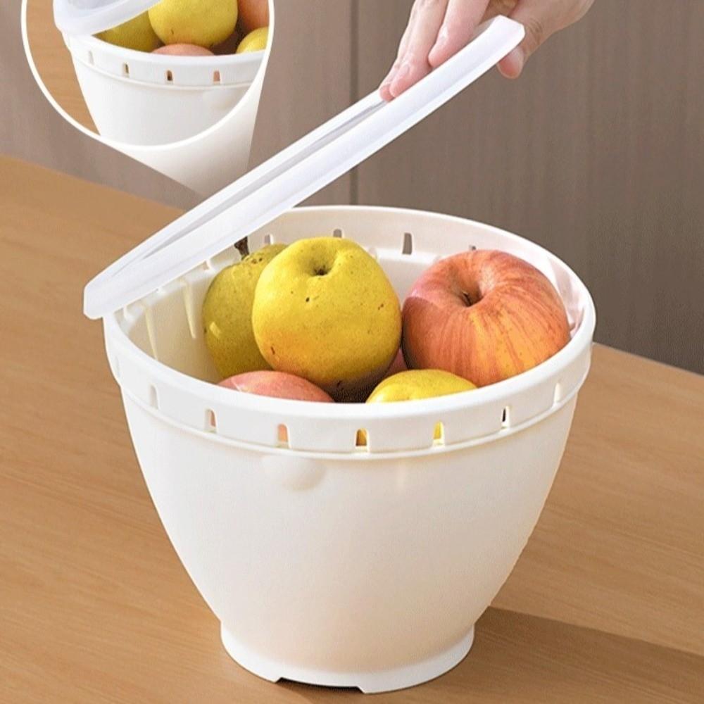 Double Layered Vegetable Storage Basket Plastic Kitchen Colander Strainer Salad Preparation