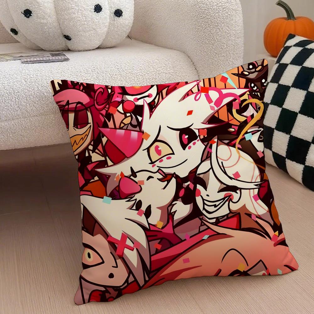 Edgy Musical Quirky Animate HHazbin Hotel Cushion Cover Throw Pillow Cover Hidden Button Durable Polyester Chair Cushion