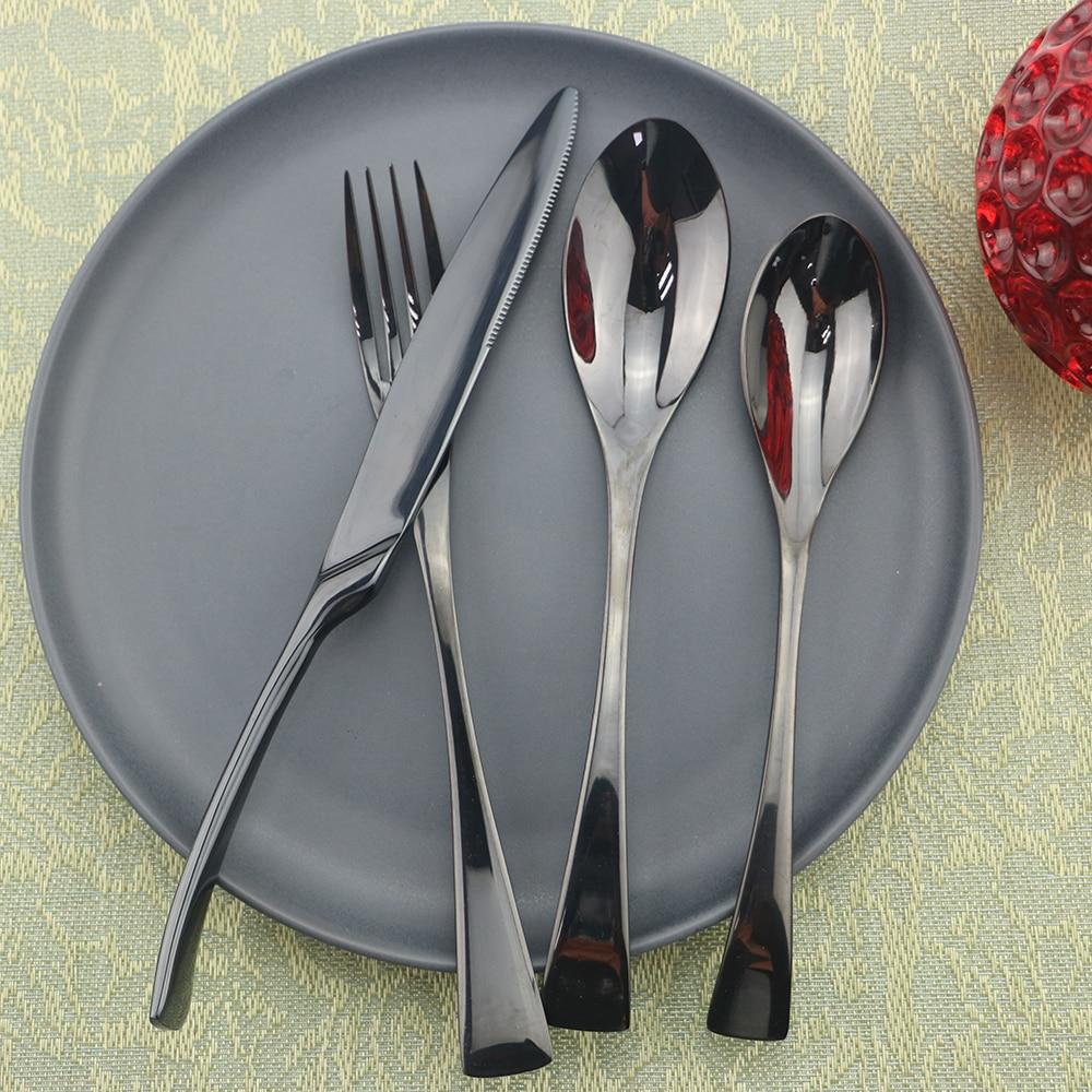 4/8/20 шт. черный набор посуды, зеркало, десертная ложка, вилка, нож, набор столовых приборов, столовые приборы из нержавеющей стали, столовое серебро, аксессуары для вечеринок