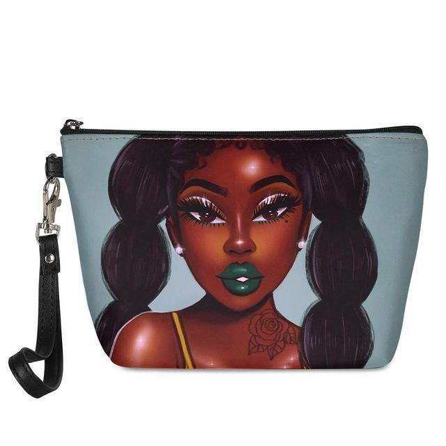 Custom Makeup Bags Afro African Girls Print Cute Cosmetic Bag Beauty Travel Organizer Make up Pouch Suitcase Women Toiletry Bag