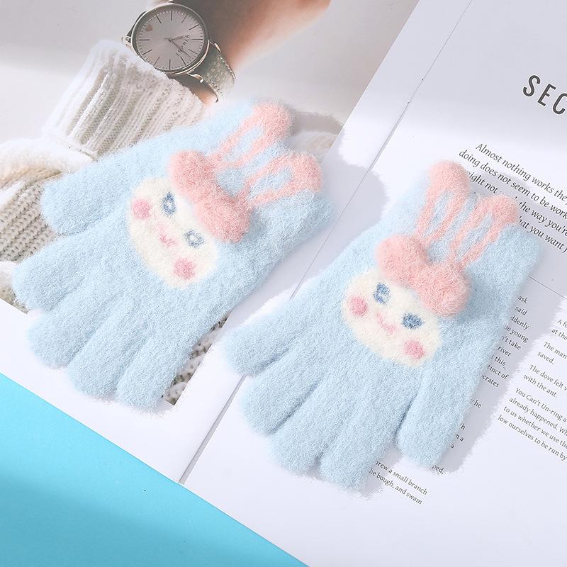 Милые детские шерстяные вязаные теплые перчатки для холодной зимы, ветрозащитные и утолщенные, с пятью пальцами, для школы, для письма и игр со снегом, для езды на велосипеде