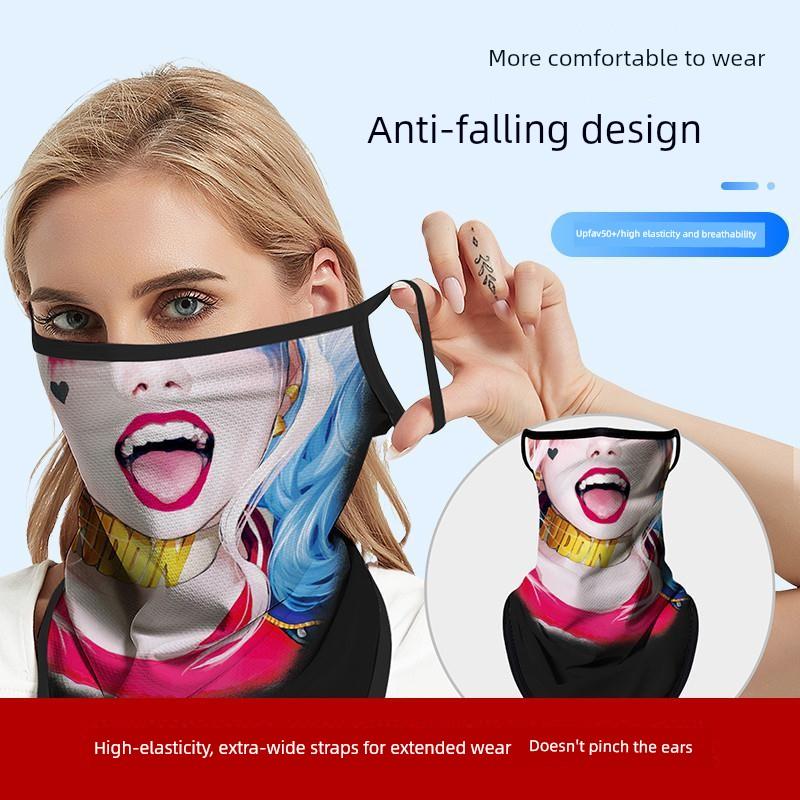 Cycling Mask Sun Protection Ice Silk Motorcycle Face Scarf Ear-Hanging Quick-Drying Face Protection Mask Headscarf Neck Gaiter for Men and Women