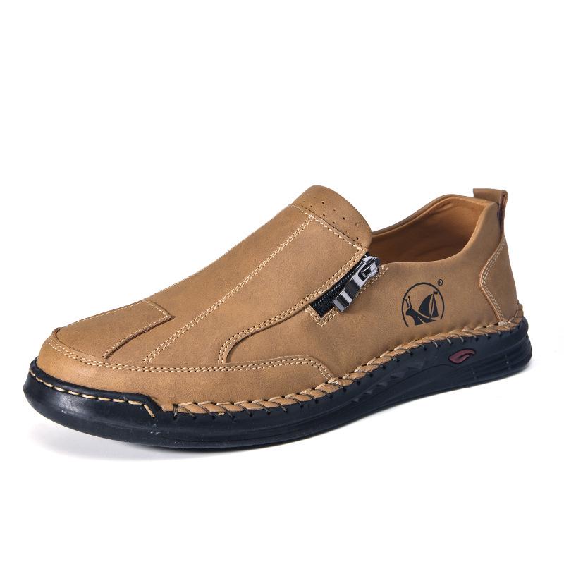 Мужские летние кожаные лоферы больших размеров 2025: Низкие кеды ручной работы в скейт-стиле