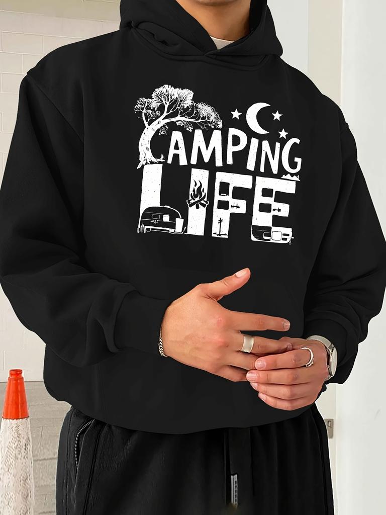 Adventure Camping Life Jph Ed Street Style for Outings250g Heavyweight Pullover with Pocket Adjustable Drawstring for Unisex Warm