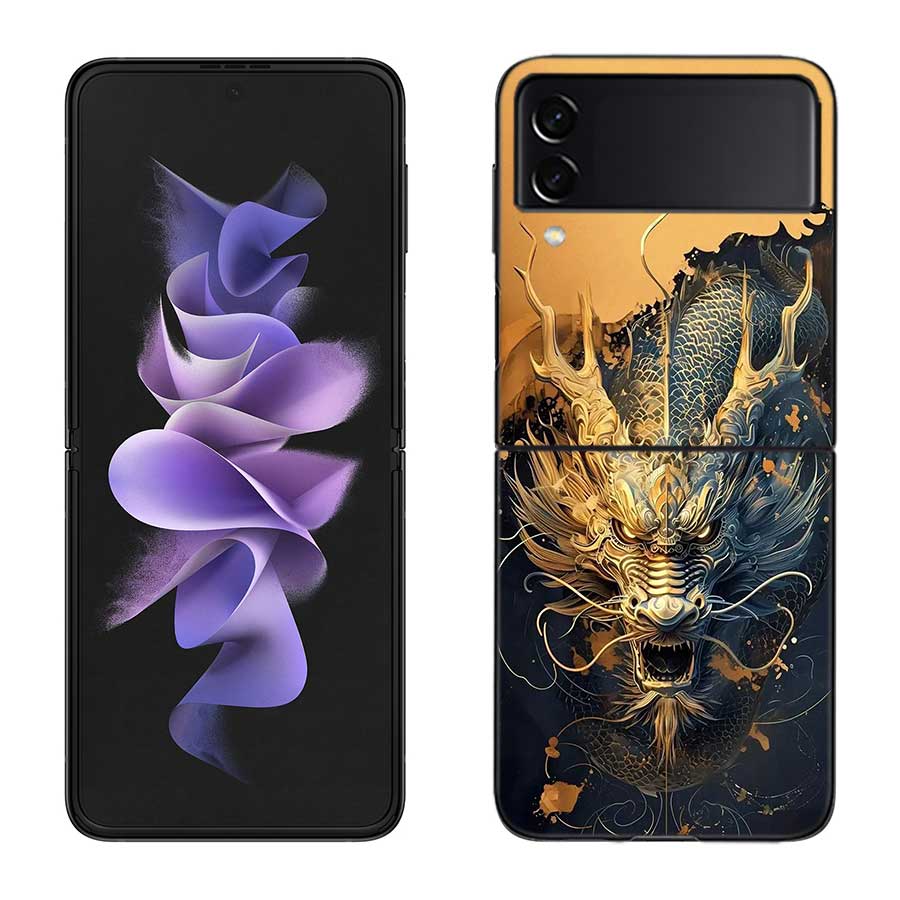 Золотой Святой Дракон Чехол для Телефона для Samsung Z Flip 7 6 5G Galaxy Z Flip 5 4 3 Черный Жесткий Чехол-Крышка Роскошный ПК Корпус Coque