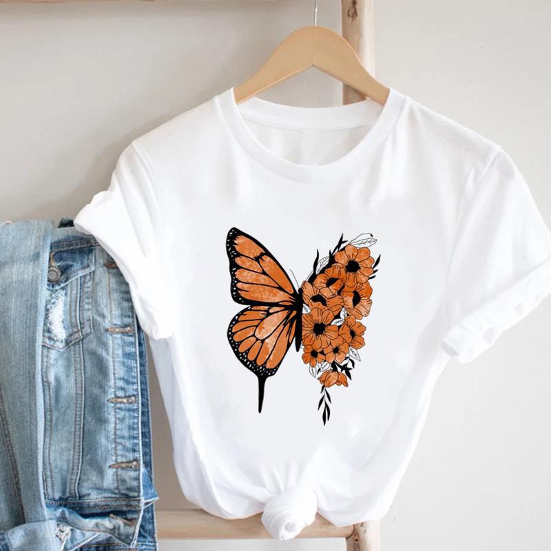 Butterfly Print Short-sleeved T-shirt Oversized T Shirt Harajuku Aesthetic Clothes Women Clothing Graphic Tshirts