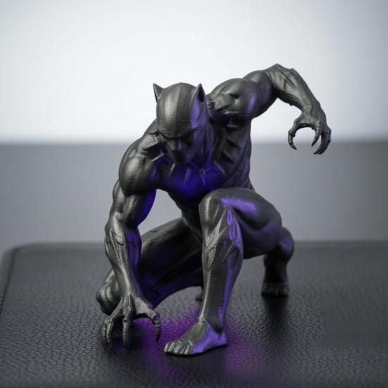 Industrial Style Desk Decor 3D Printed Black Panther Action Figure, Warrior Statue, Unique Gift for Gamers Squat Combat Pose Matte Gaming Collectible