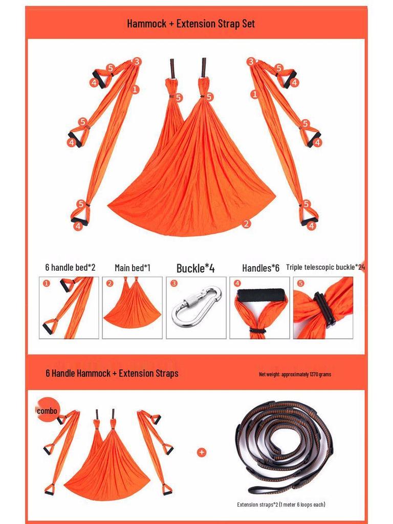 Гамак для воздушной йоги с 6 ручками - Неэластичный нейлон для студийной инверсионной фитнес-тренировки