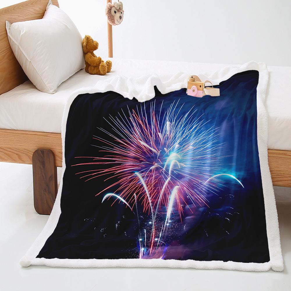 Fireworks 2D digital printing thickened lamb wool crystal fleece blanket one piece