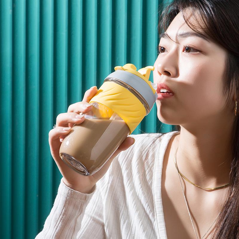 Tritan Plastic Kawaii Coffee Cup With Lids Straw Cute Water Bottles Girls Travel Portable Leakproof Tumblers 400ML 450ML