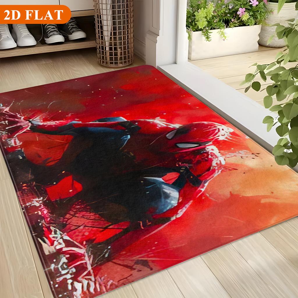 Bath Mat 1pc, Spider for Man Battle Pose, MARVEL Flannel Rectangular Mat, Bathroom Non-slip Entrance Mat, Fun Door Decoration