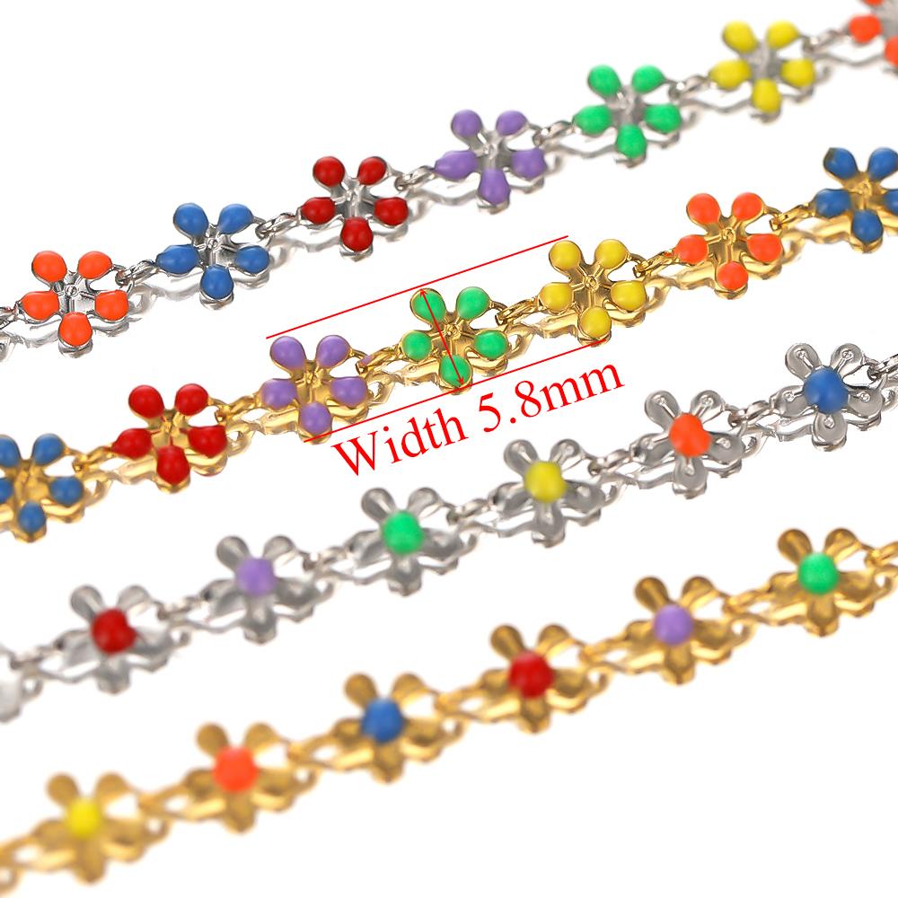 1M Gold Color Colorful Chain Stainless Steel Enamel Flower Chains for DIY Jewelry Making Anklet Bracelet Necklaces Accessories
